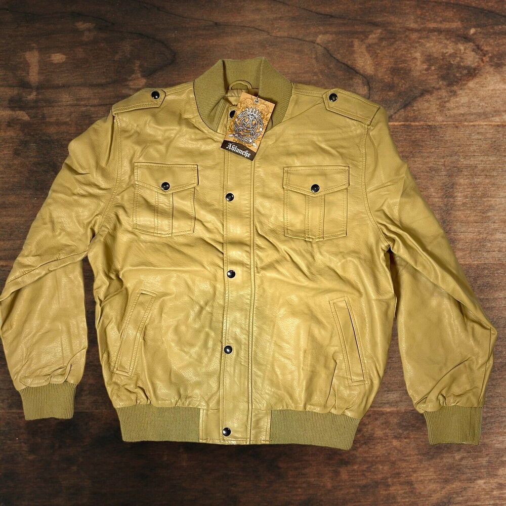 New Old Stock Ablanche Mens Full Zip Sz 2XL Faux Blonde Leather Jacket Vintage